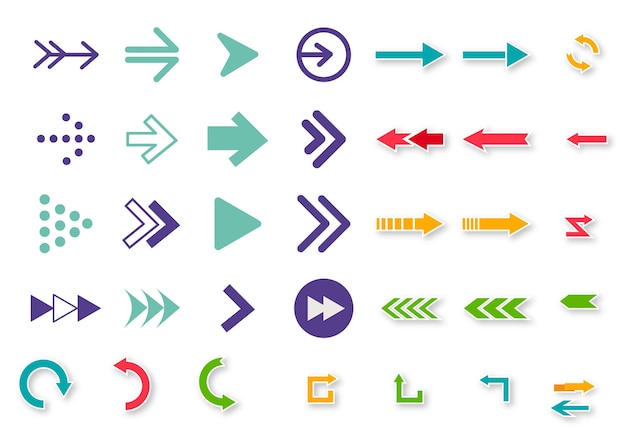 Вектор Векторная иллюстрация набор цветных стрелок, указывающих разными способами