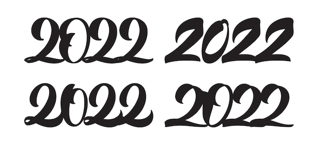 벡터 벡터 일러스트 레이 션: 2022의 손으로 쓴 글자의 집합입니다. 새해 복 많이 받으세요.