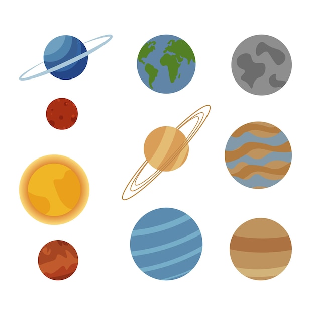 Vector illustration set of planets on a white background