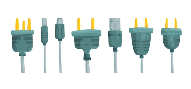 Vector vector illustration of a set of plugs chargers wires on a white background