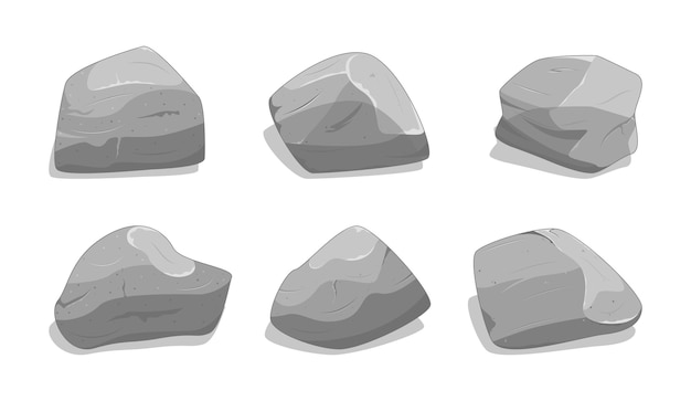 Vector illustration set of rocks and stones elements and compositions in flat cartoon style Cartoon stone for games and backgrounds