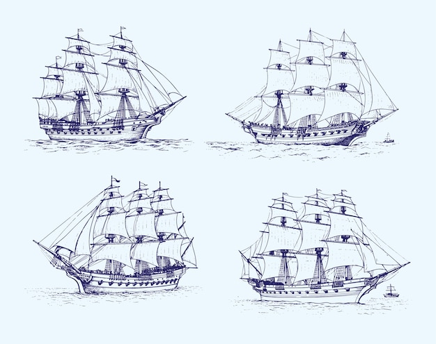 Vector illustration of a set of ships