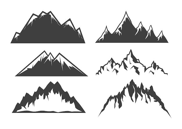 Set di illustrazioni vettoriali di semplici icone di linee montuose silhouette picco di montagne rocciose