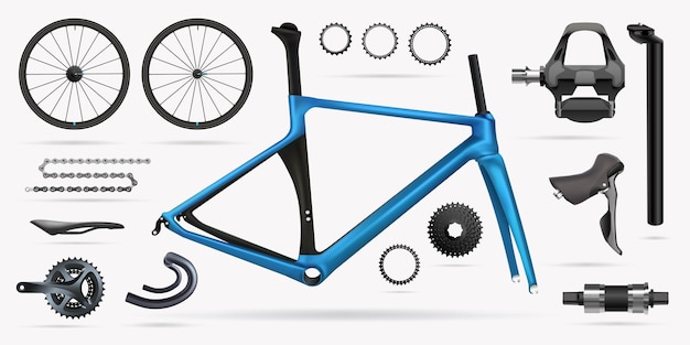 Vector vector illustration, set of spare parts of bicycle components