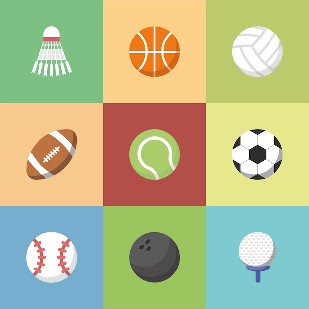 Vector illustration of set of sports icons sports equipment sports balls basketball