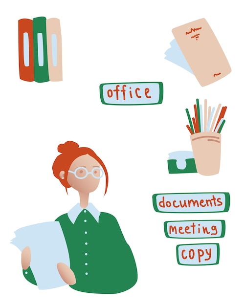 Vector illustration Set with office itemsx9