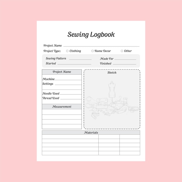 Vector vector illustration of sewing project logbook interior