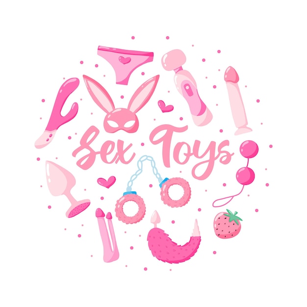 Vector illustration of sex toys Poster with sex toys for a sex shop Toys for adults Vector illustration