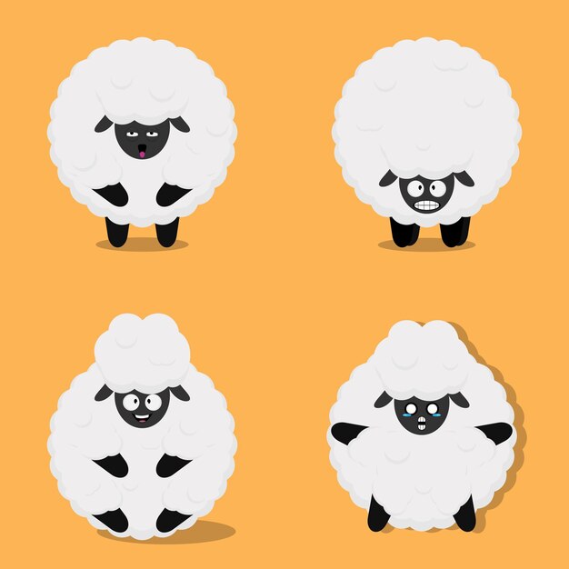 vector illustration of sheep in various poses.