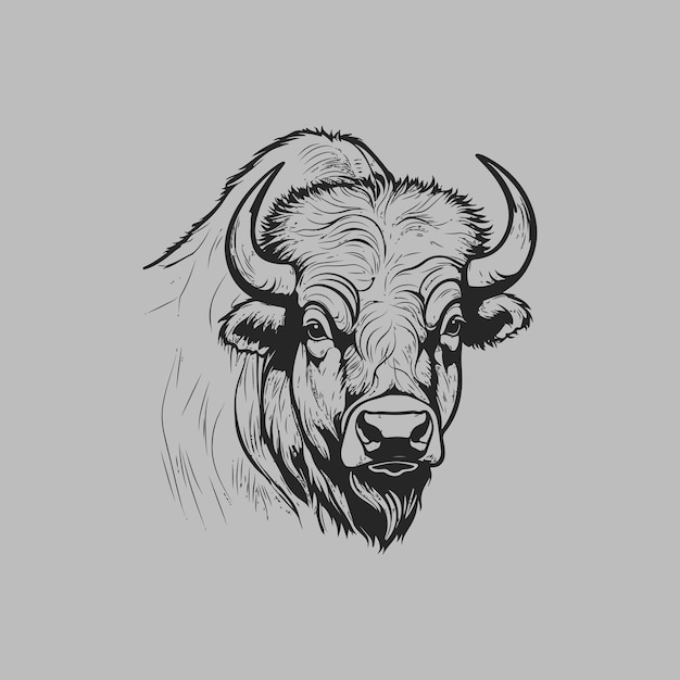 Vector illustration showing detailed buffalo line art