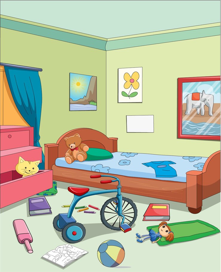 वेक्टर vector illustration showing messy room with things scattered here and there