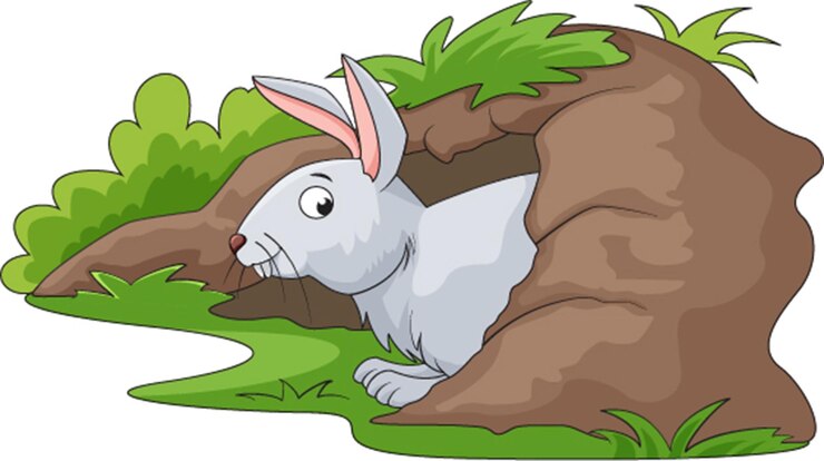 Vector vector illustration showing rabbit peeping from a burrow