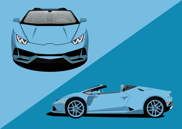 Vector illustration of side and front view of blue luxury sports car