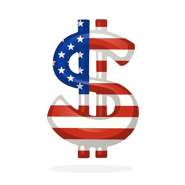 Vector illustration sign of dollar in national flag colors with two vertical lines symbol