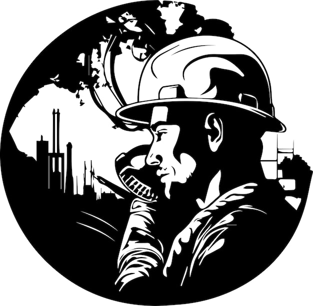 Vector illustration Silhouette of a builder with a hammer in his hand Shadow set