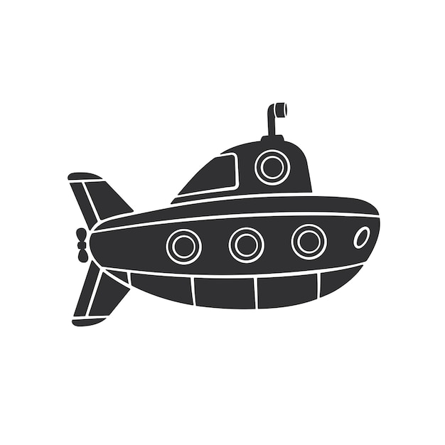 Векторная иллюстрация силуэт подводной лодки с перископом и иллюминаторами