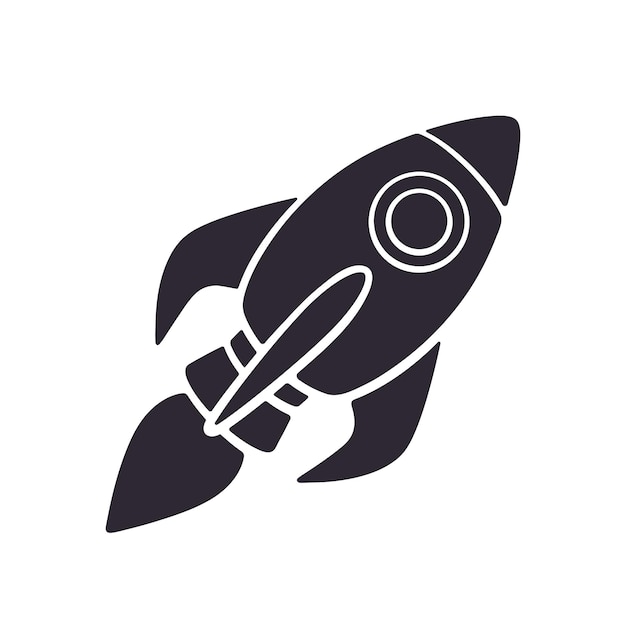 Vector illustration Silhouette of rocket space with flame from a turbine Isolated white background