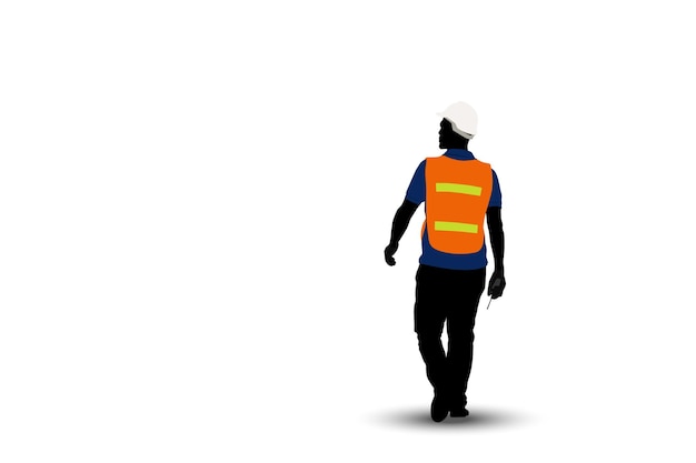 Vector illustration silhouette of worker man cartoon character on white background