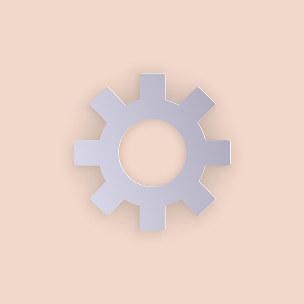 Вектор Векторная иллюстрация, серебряное зубчатое колесо в стиле papercut с прозрачными тенями, изолированными на бежевом фоне