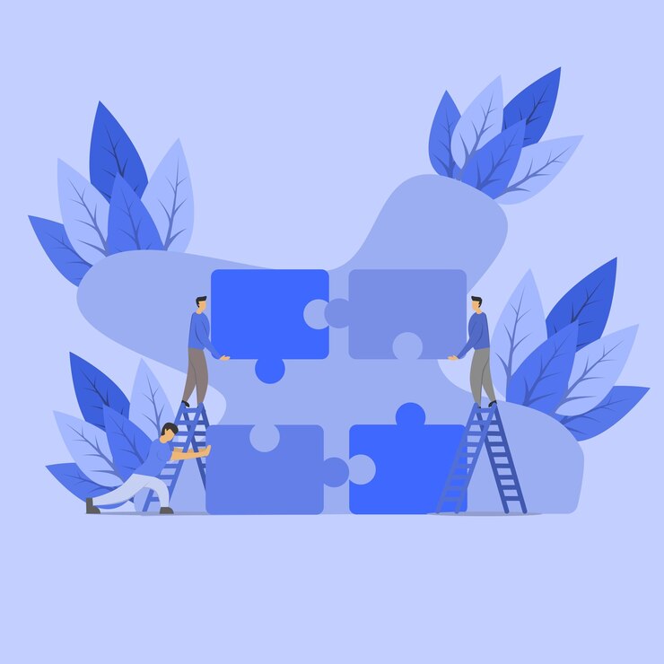 Векторная иллюстрация в простой плоской концепции совместной работы и развития