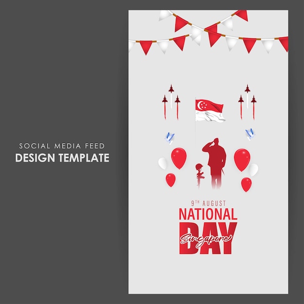 Vector illustration of Singapore National Day social media story feed mockup template