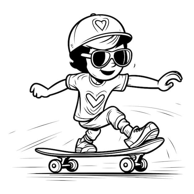 Vector illustration of a skateboarder boy in helmet and glasses