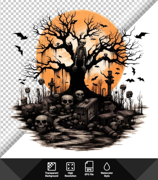 Vector illustration skeleton on a gloomy halloween background