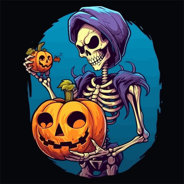 Vector illustration of a skeleton and a pumpkin