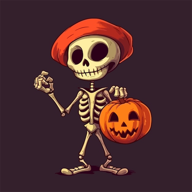 Vector Illustration of a Skeleton and a Pumpkin