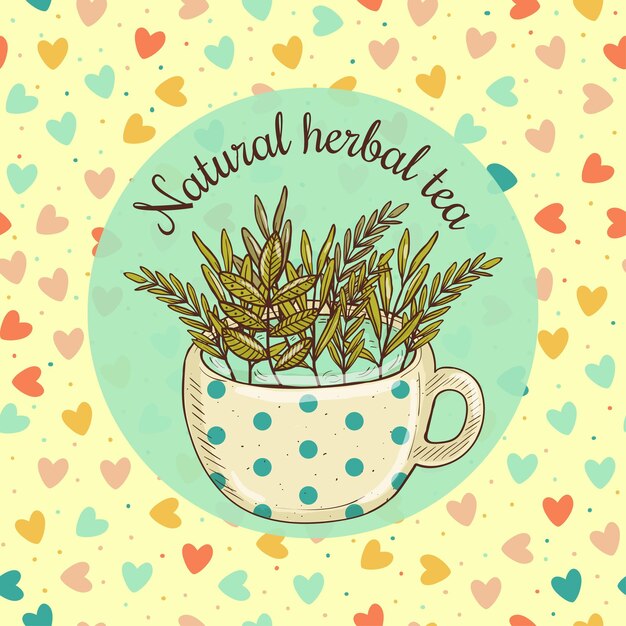 Vector illustration sketch card natural herbal tea