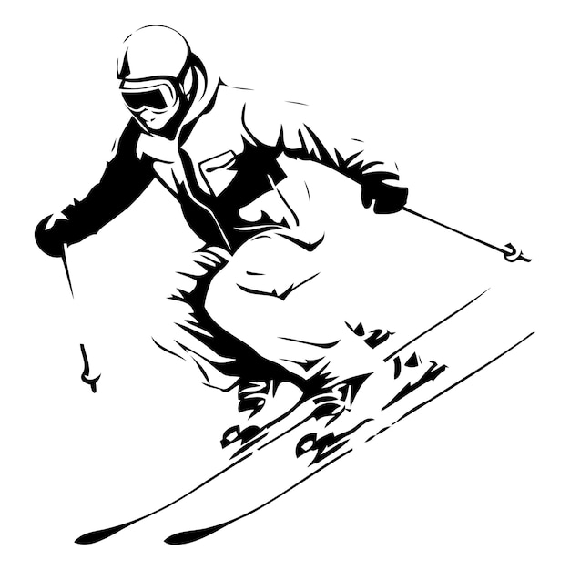 Vector illustration of a skier in sportswear skiing downhill