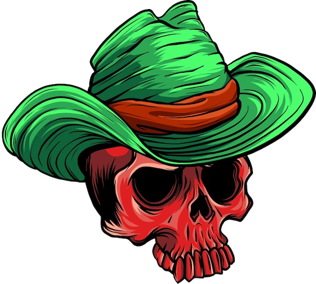 vector illustration of Skull cowboy on white background digital hand draw