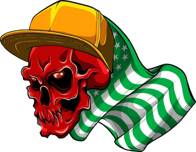 vector illustration of skull with american flag digital hand draw