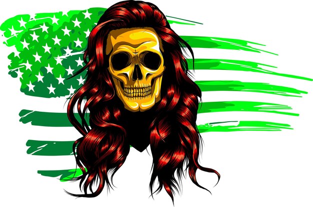 vector illustration of skull with american flag digital hand draw