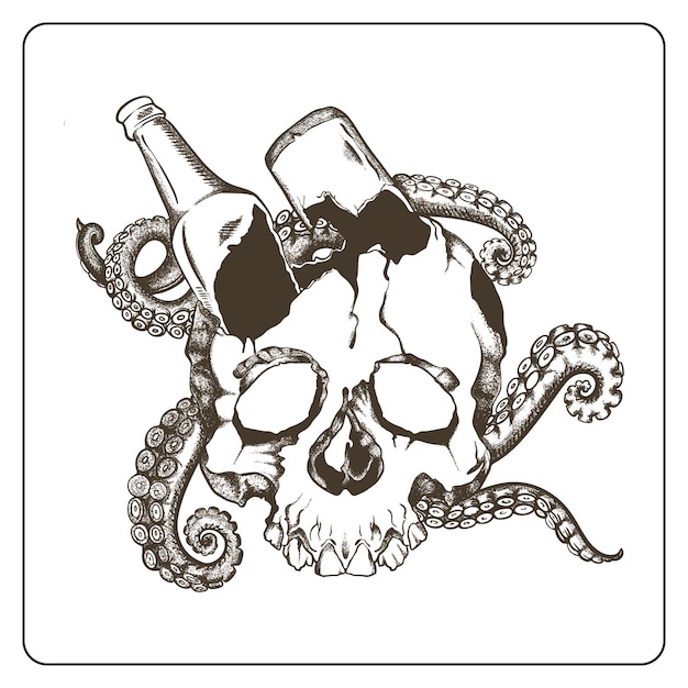 Vector illustration skull with octopus