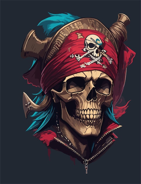 Vector illustration of a skull with a pirate theme