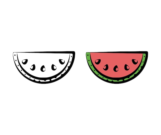 Vector illustration of a slice of watermelon in a hand drawn style on a white background