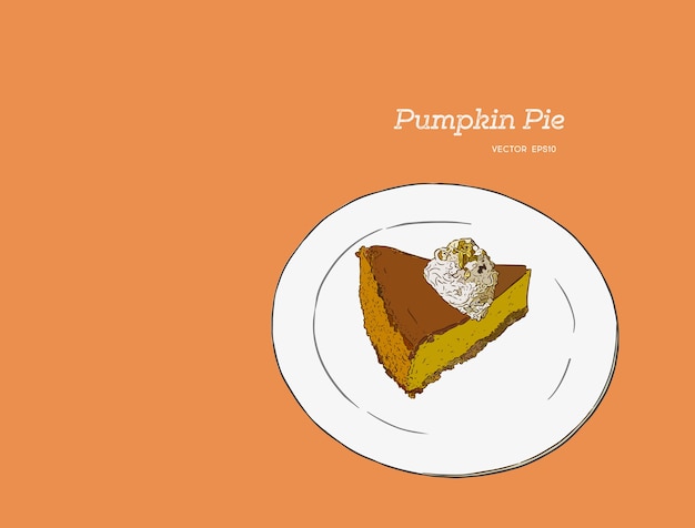 Vector illustration of the sliced pumpkin pie on the plate.