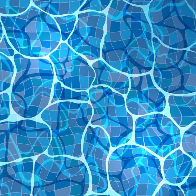 Vector illustration of small waves on a blue water surface in a pool with reflection