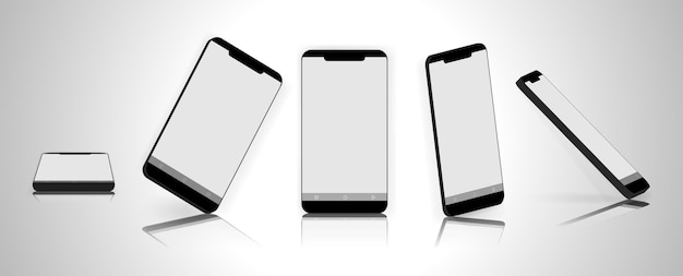 Vector illustration of smartphone with different angles mock up white screen isolated on background