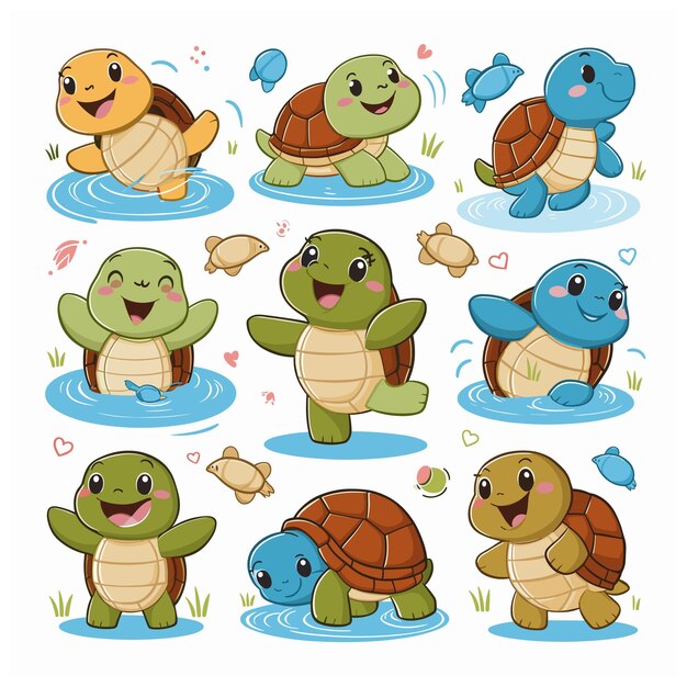 Vector vector illustration of a smiling cartoon turtle white background