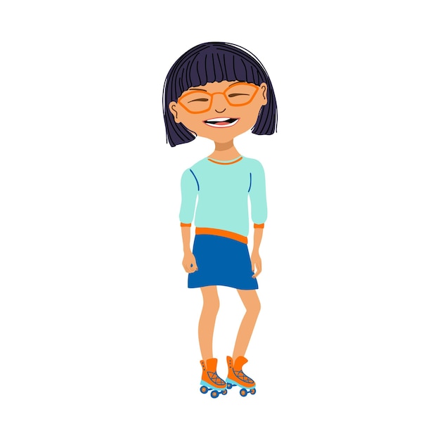 Vector vector illustration of smiling girl rollerblading summer children sport activity