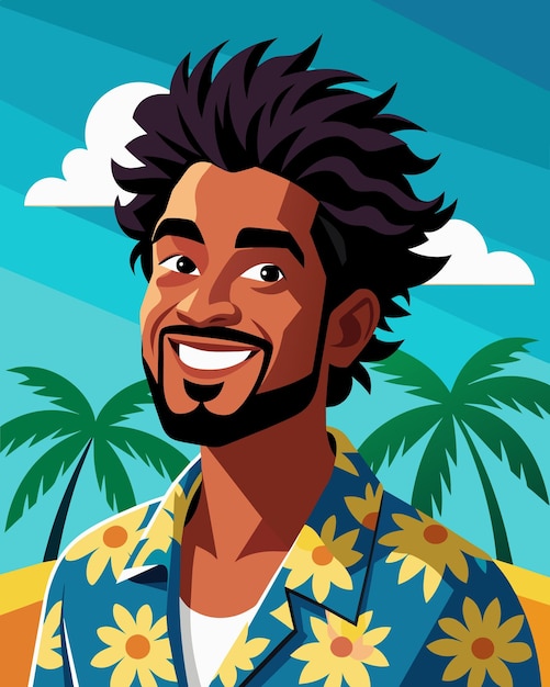 Vector vector illustration of a smiling man in a beach shirt