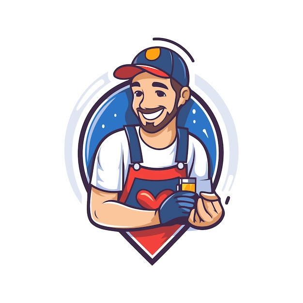 Vector illustration of a smiling plumber holding a bottle of nail polish