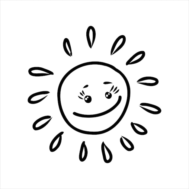 Vector illustration of a smiling sun cartoon doodle style hand drawn sun for fabric