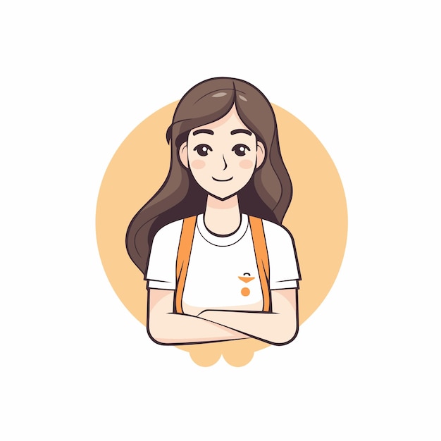 Vector illustration of smiling young woman with long hair in casual clothes Cartoon style