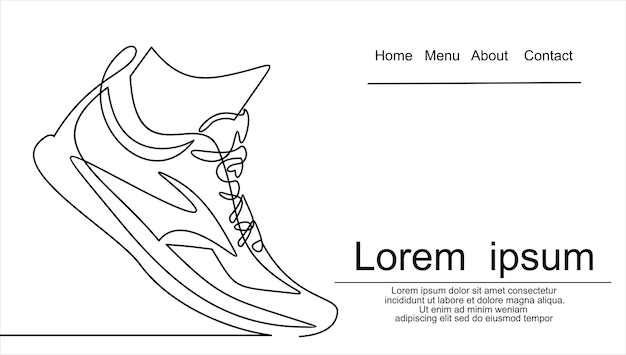 Vector illustration of sneakers. Sports shoes in a line style. Continuous one line