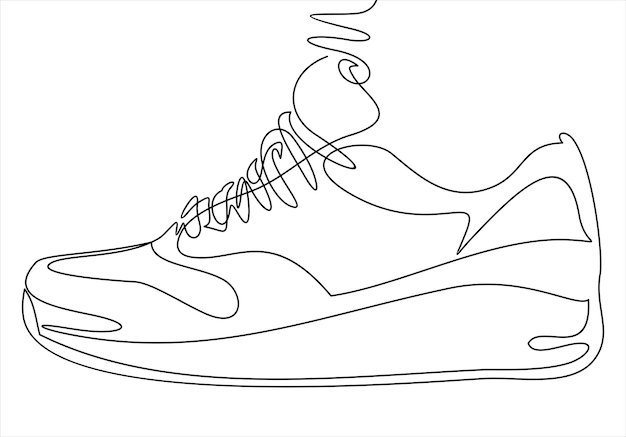 Vector illustration of sneakers Sports shoes in a line style Continuous one line