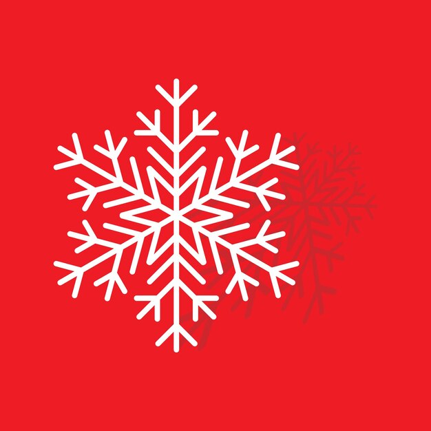 Illustrazione vettoriale dell'icona del fiocco di neve in stile piatto su sfondo rosso