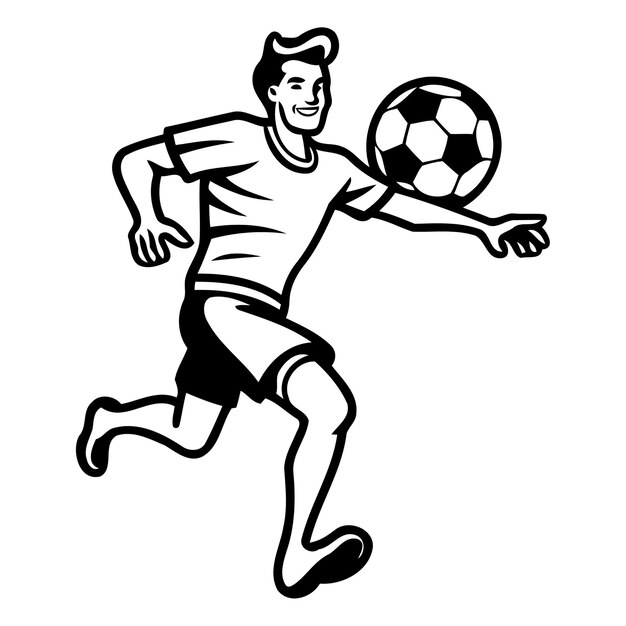 Vettore illustrazione vettoriale di un giocatore di calcio che salta con la palla sulla spiaggia vista dal set anteriore all'interno del cerchio su uno sfondo isolato